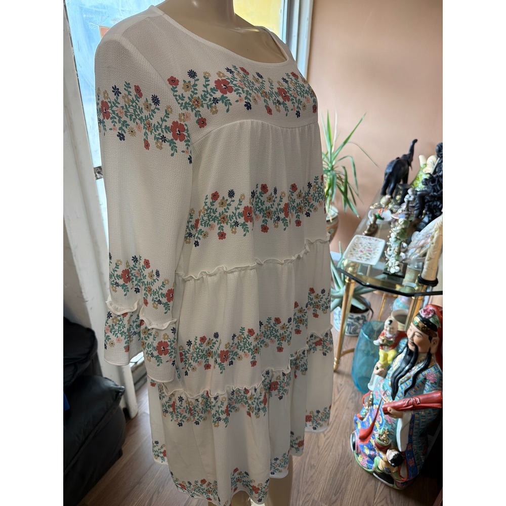 VIVI by Violet Weekend Ivory Floral Tiered Babydoll Dress XL Boho Ruffle Sleeve - Picture 7 of 7